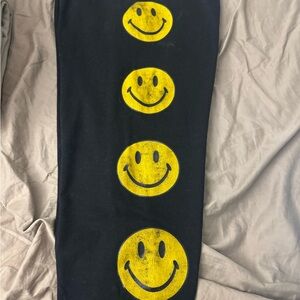 Aviator Nation Black Pants with Yellow Smiley Faces